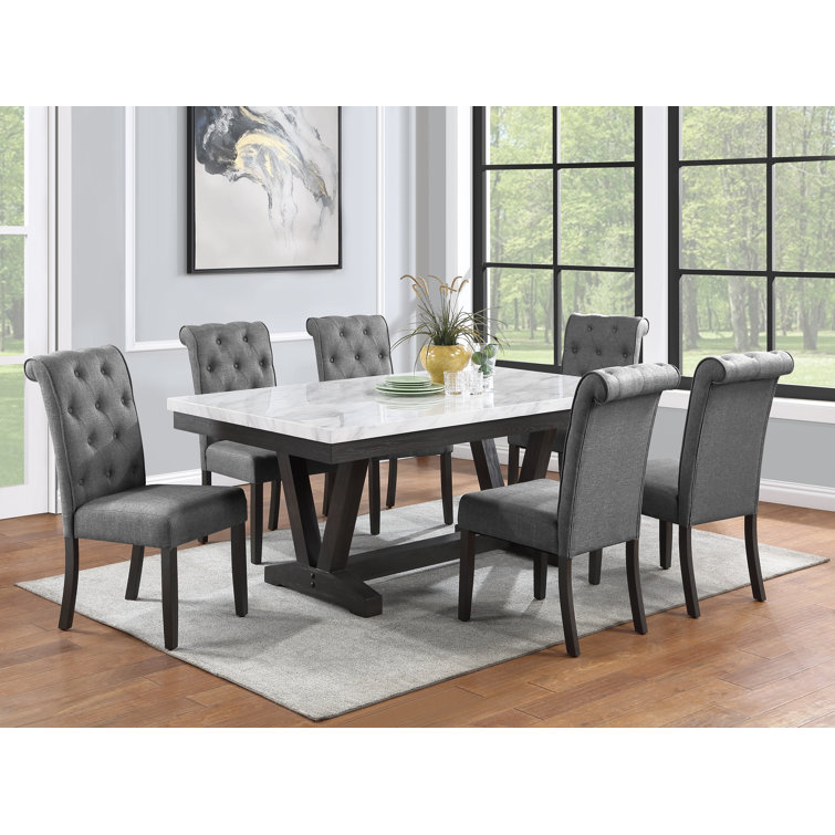 Lark Manor Apicella White Faux Marble Dining Set Reviews Wayfair